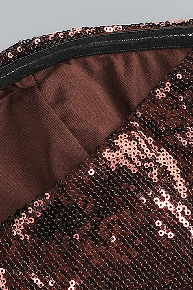 Strapless Sequin Bubble Mini Dress in brown