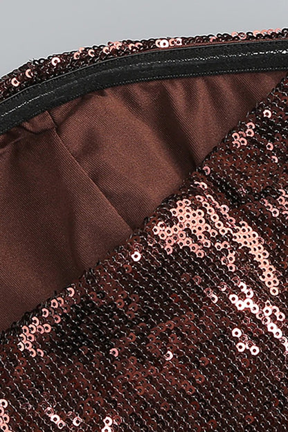 Strapless Sequin Bubble Mini Dress in brown