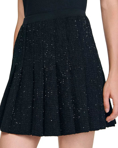 Jody Black Short Tweed Pleated Skirt
