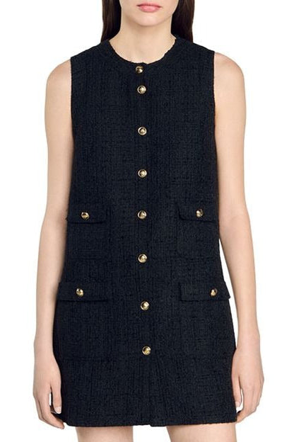 valerie sleeveless Tweed mini Dress in black