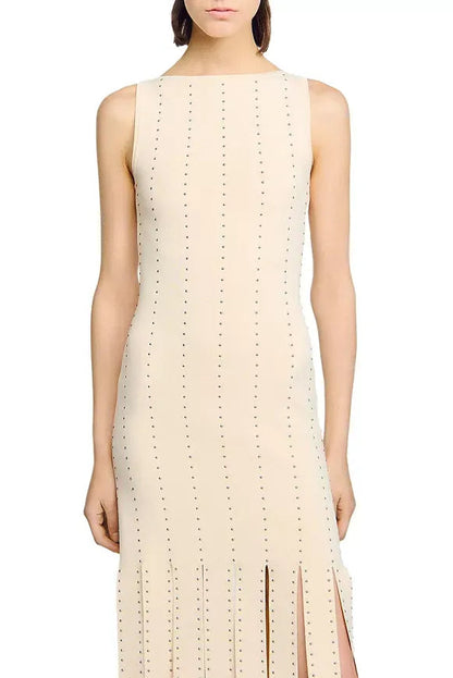 marjorie Fringed Knit Maxi Dress in Ecru