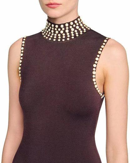 lara Brown Fringe Knit Embellished sleevless midi Dress