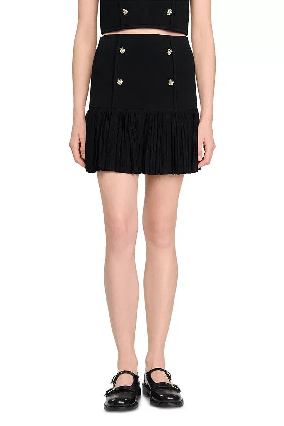 marcia black Double Breasted Ruffle Mini Skirt