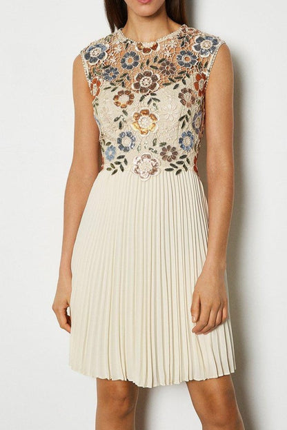 sequin lace floral mini dress in apricot
