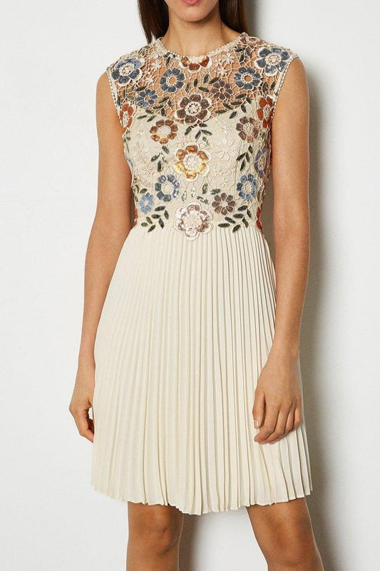 sequin lace floral mini dress in apricot