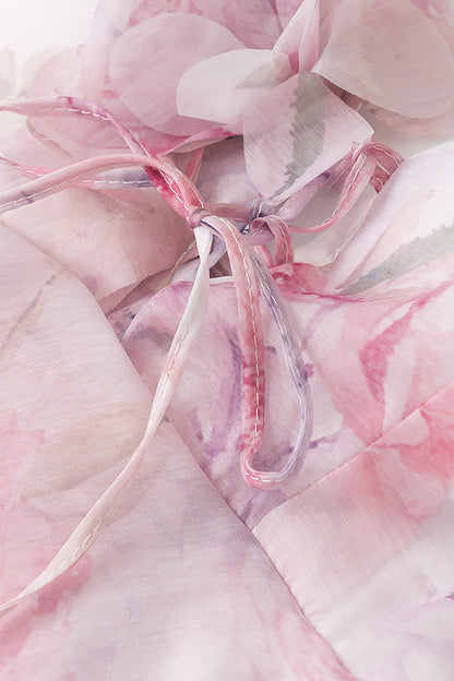 helen 3D Flower Chiffon Ruffle Mini Dress in pink