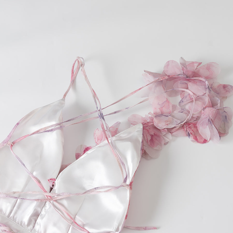 helen 3D Flower Chiffon Ruffle Mini Dress in pink