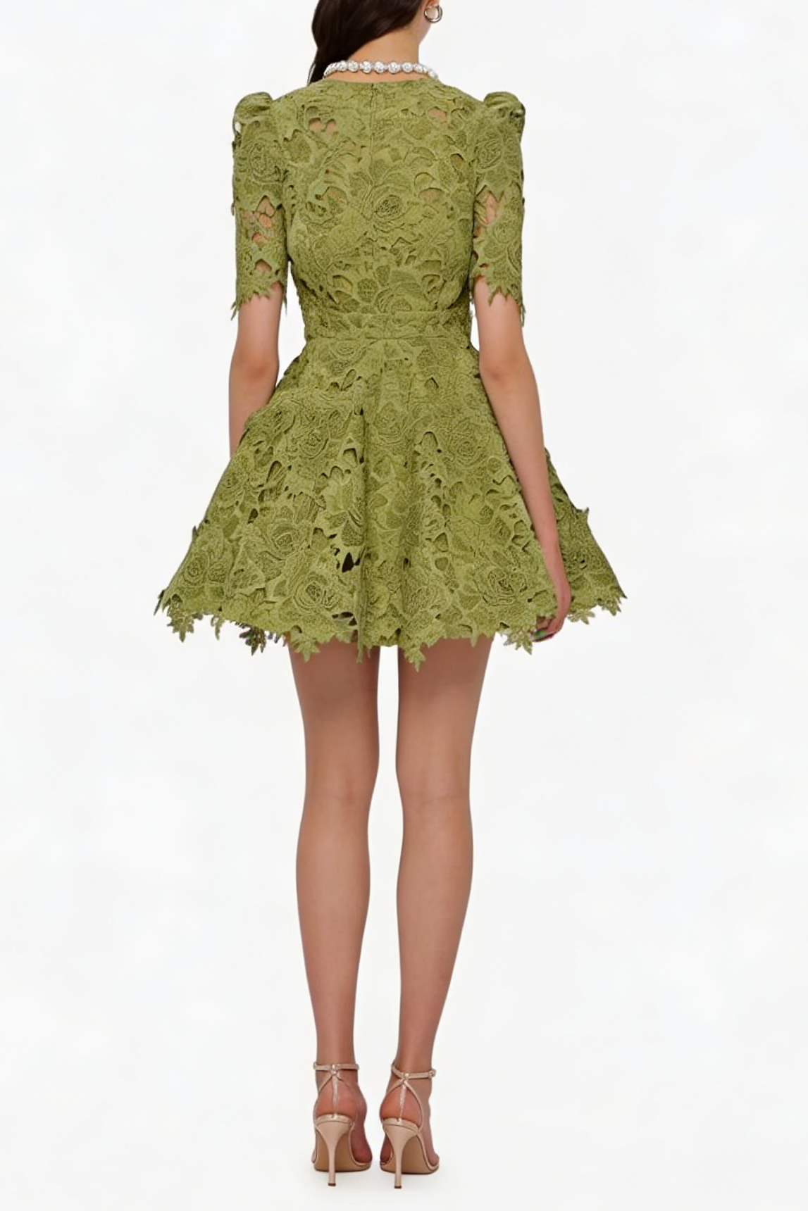 sylvia green Beaded hollow crochet mini dress