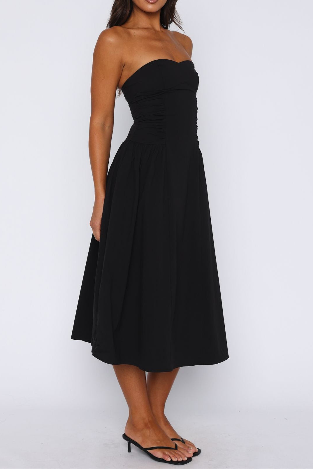 sandra Strapless Midi Dress in black