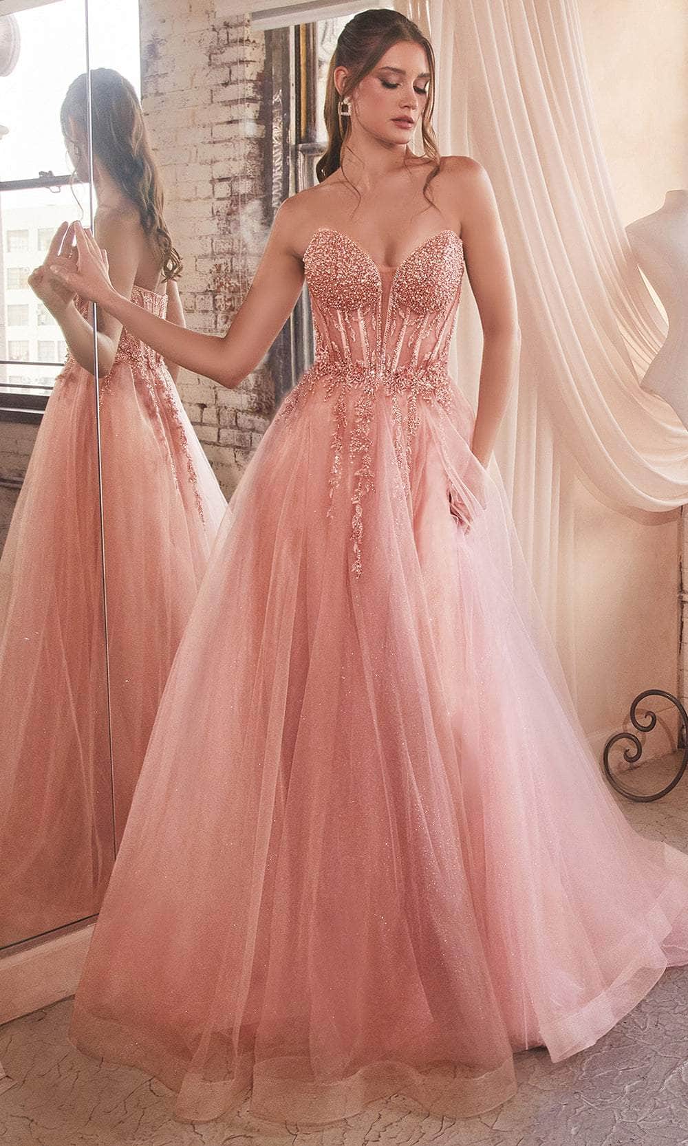 Ladivine  Beaded Appliqued A-Line Prom Gown