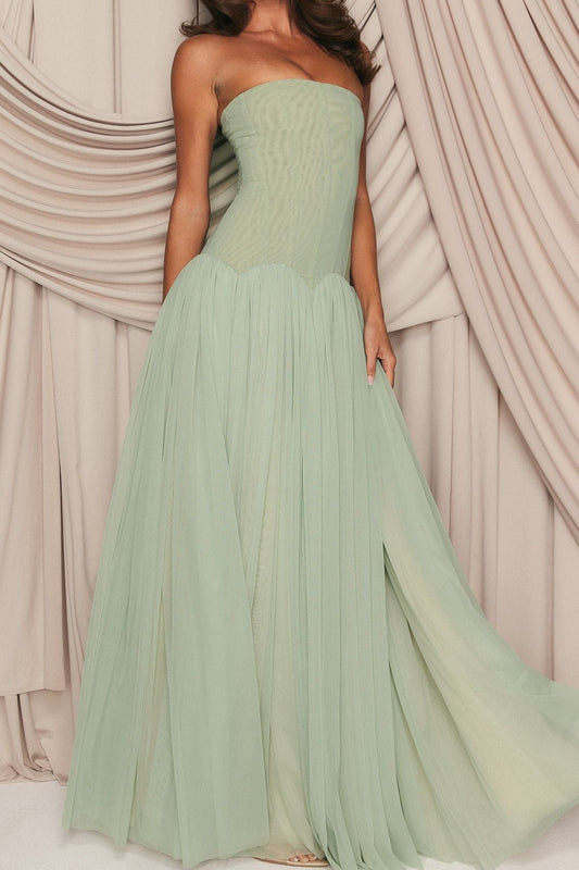 sabrina tulle strapless maxi dress - green
