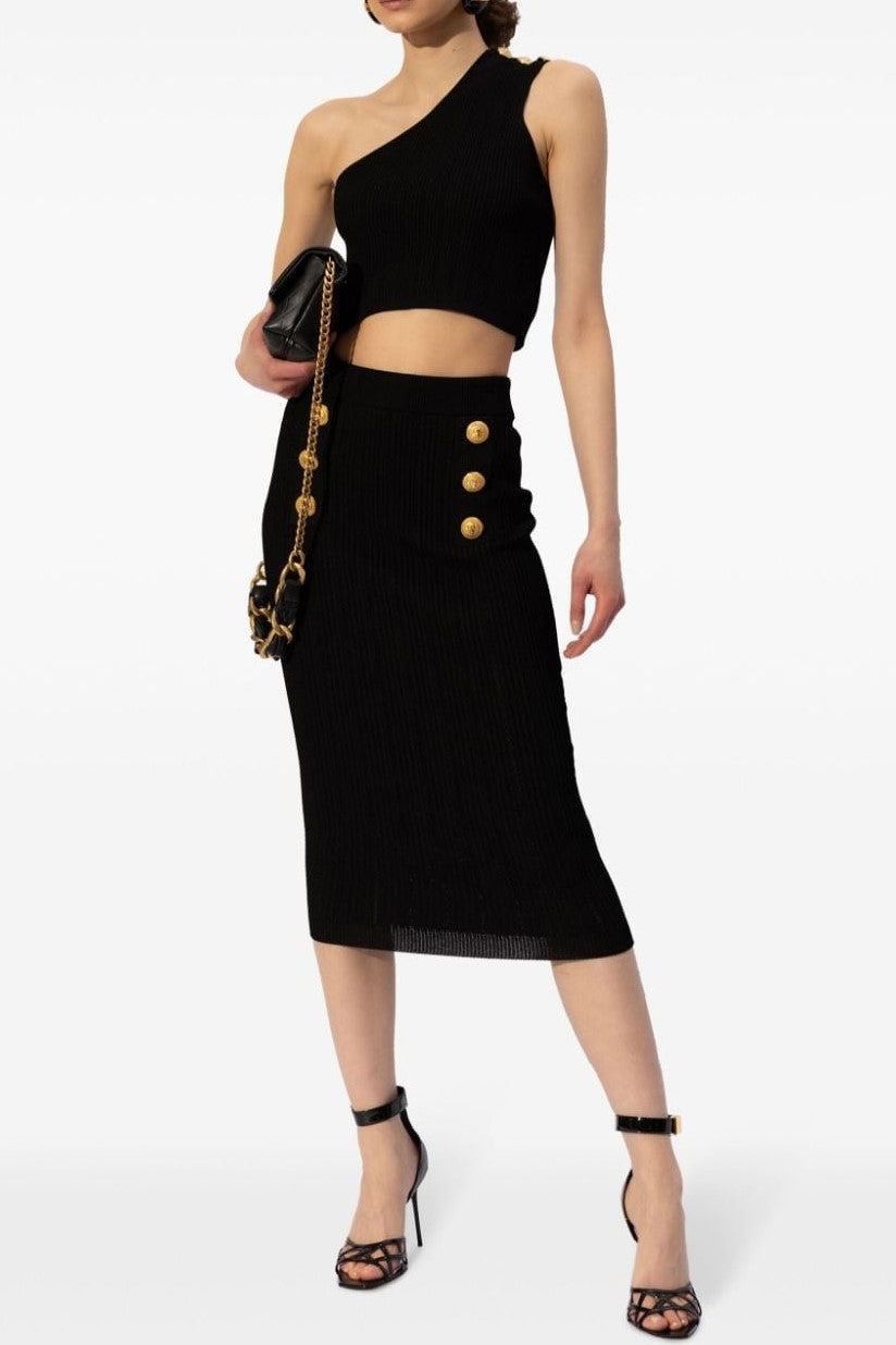 lynn One Shoulder Knit Set - Black