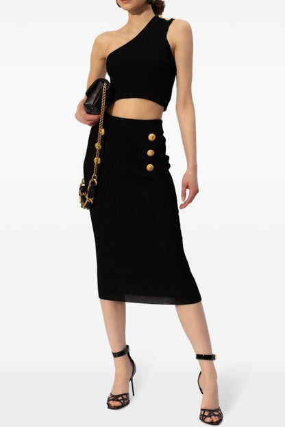 lynn One Shoulder Knit Set - Black