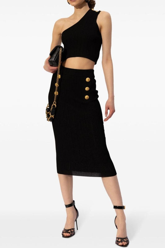 lynn One Shoulder Knit Set - Black