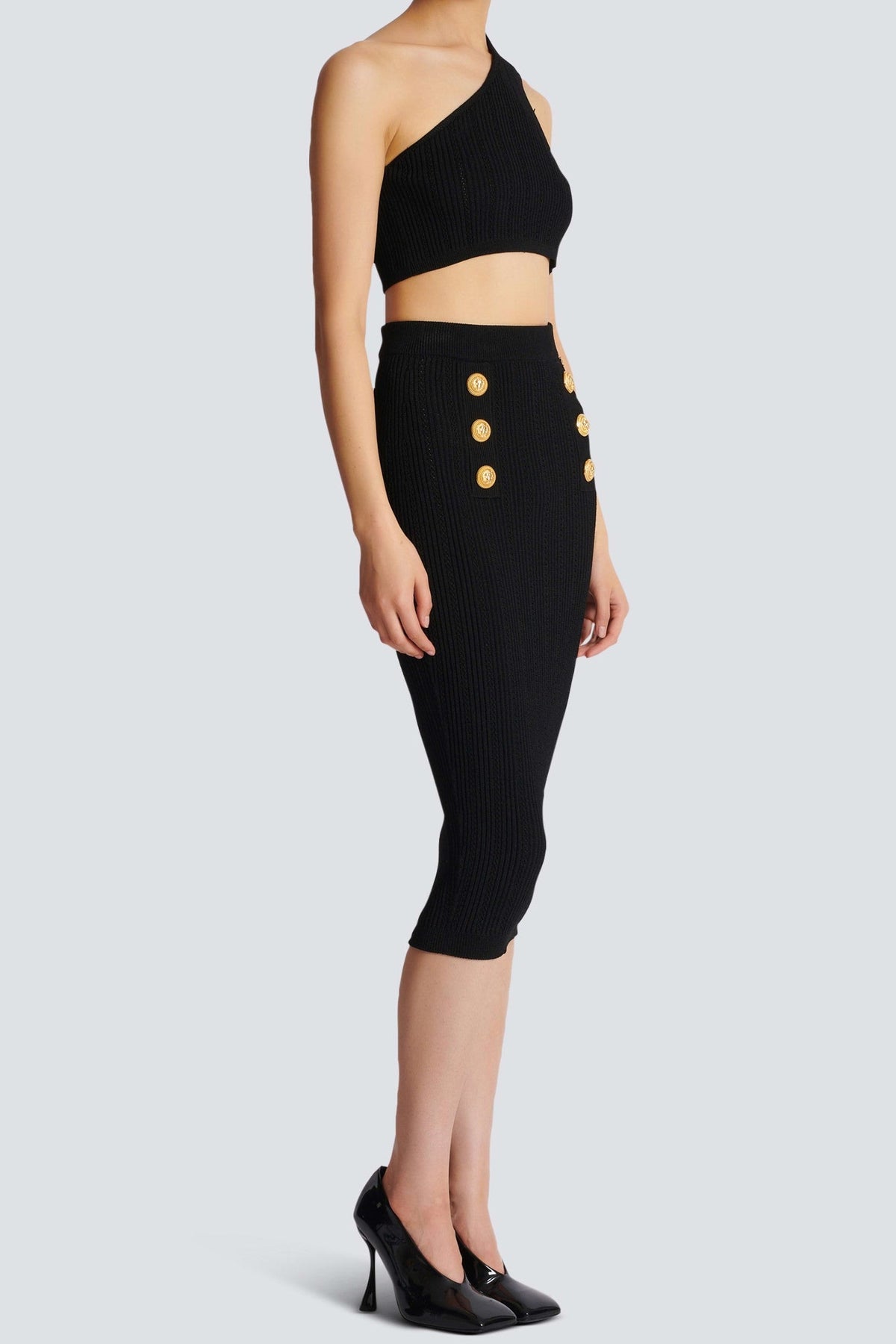 lynn One Shoulder Knit Set - Black