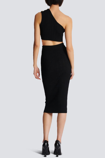 lynn One Shoulder Knit Set - Black