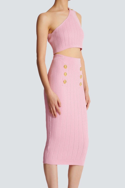lynn One Shoulder Knit Set - Pink