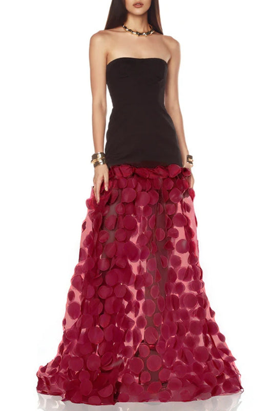 Nodin Strapless Dot Mesh Maxi Dress in red