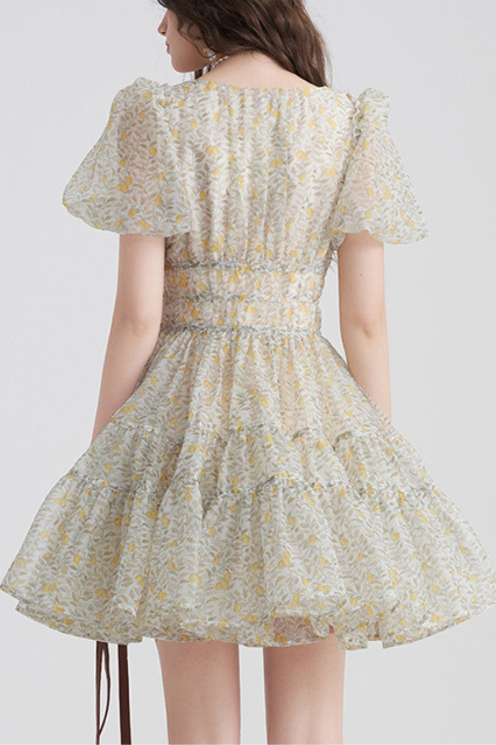 Printed V-neck tutu mini dress in Daisy Yellow