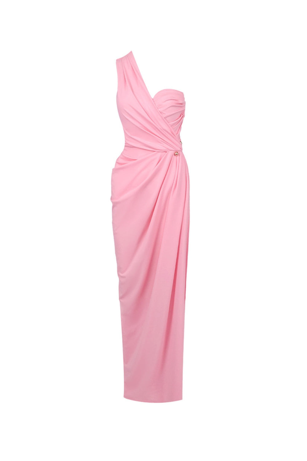 bess One-shoulder slant neck pleated maxi dress in pink