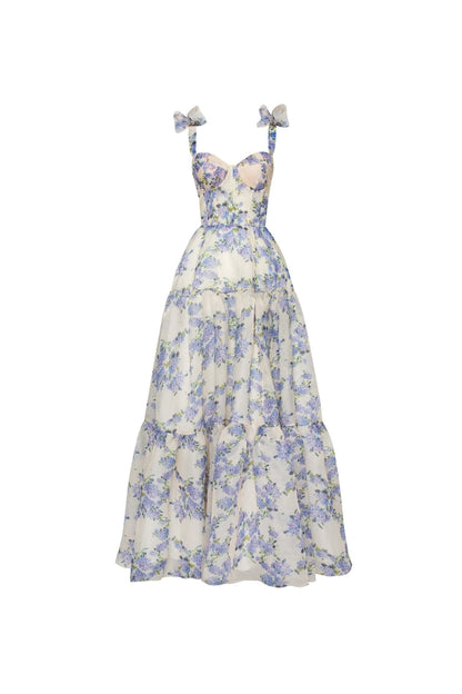 Hydrangea Tender floral maxi tie-strap dress