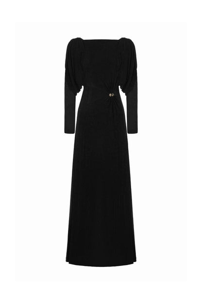 beryl pleated Knitted Fabric Maxi Dress in black