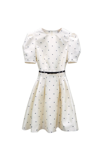 elsie Polka dot puff sleeve mini dress in beige