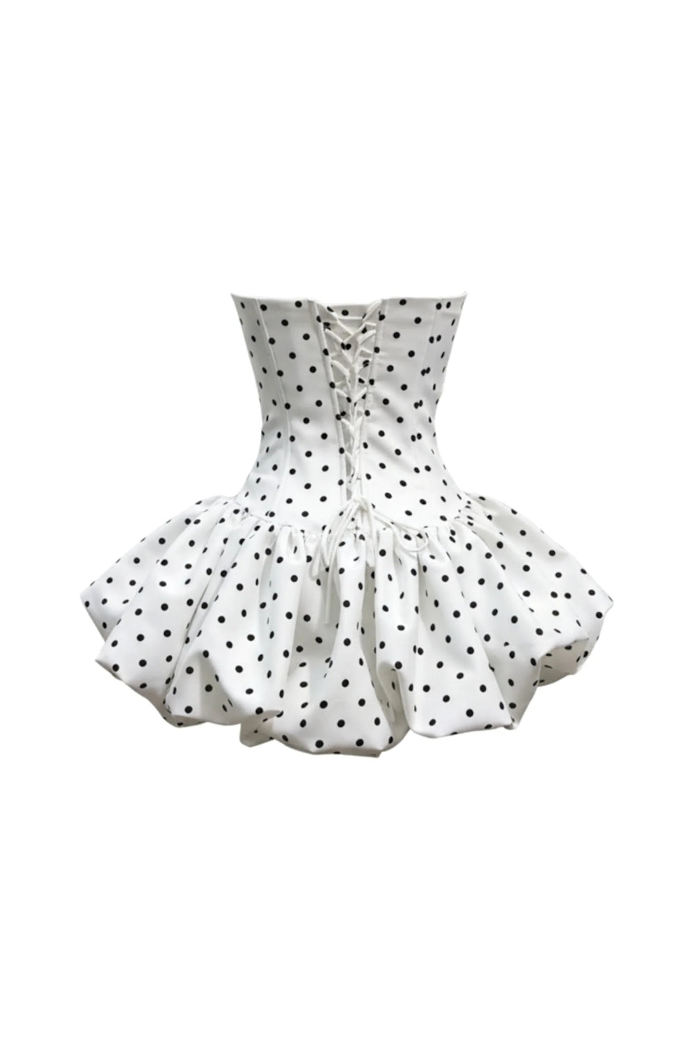 Polka Dot Strapless flower Corset Puff Mini Dress In white