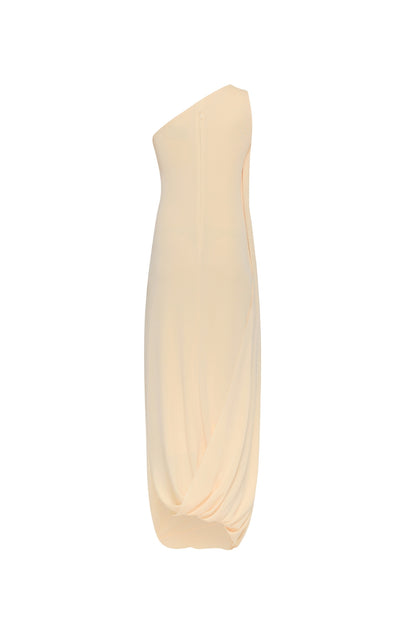 xaviera one-shoulder pleated backless maxi dress in yellow