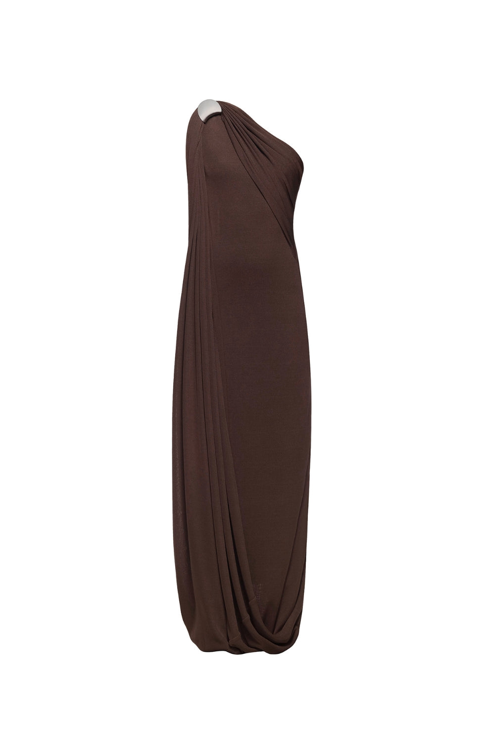 xaviera one-shoulder pleated backless maxi dress in brown