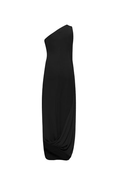 xaviera one-shoulder pleated backless maxi dress in black