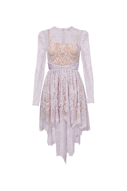sabrina Lilac long sleeve Lace Satin Mini Dress