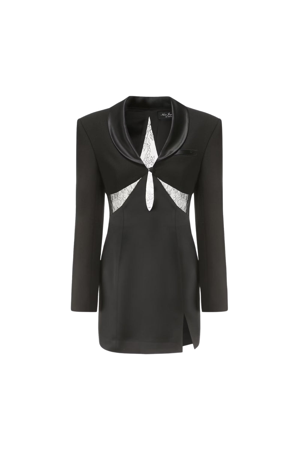 prima Lace see-through blazer mini dress in black