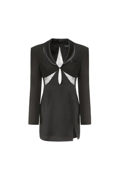 prima Lace see-through blazer mini dress in black