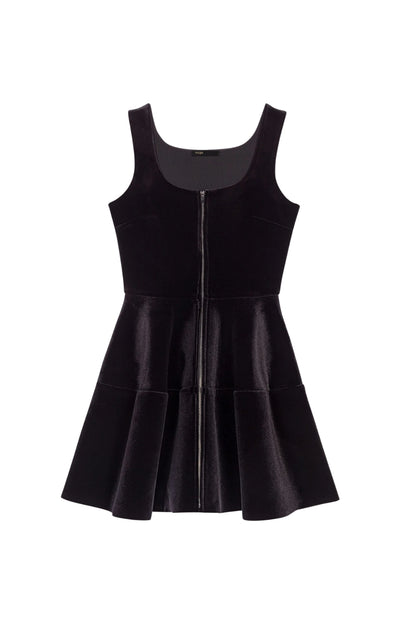 tara black Square neck velvet puff sleeveless mini dress