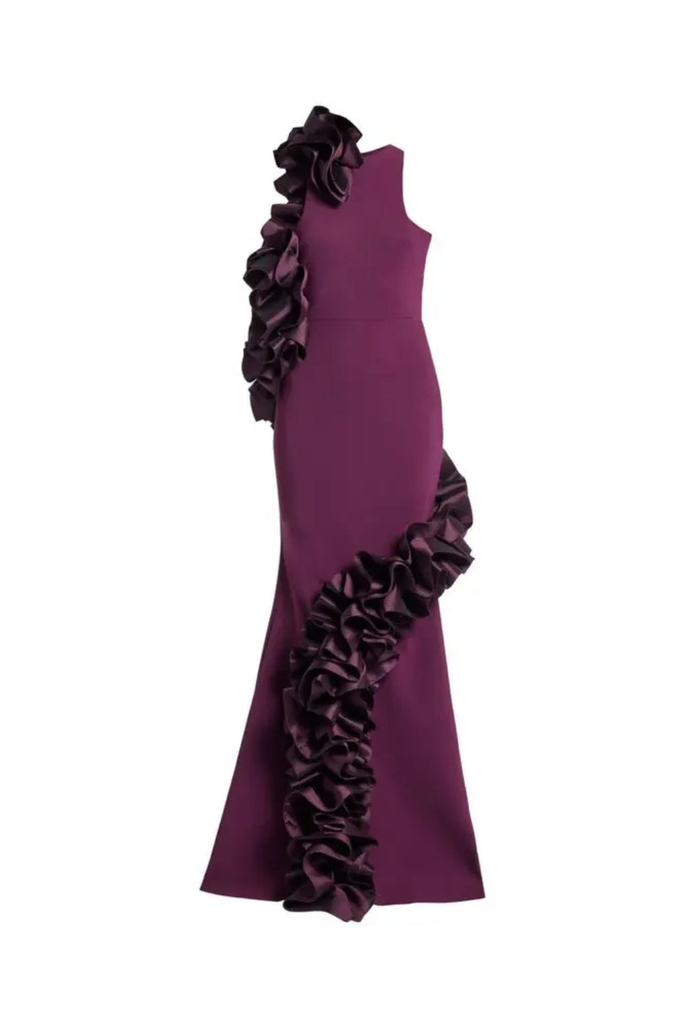 joanna ruffled-appliqué bodycon gown Claret