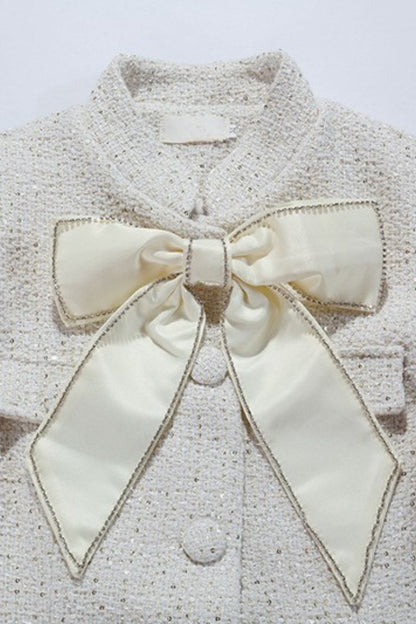 theresa Large bow feather blazer mini dress in white
