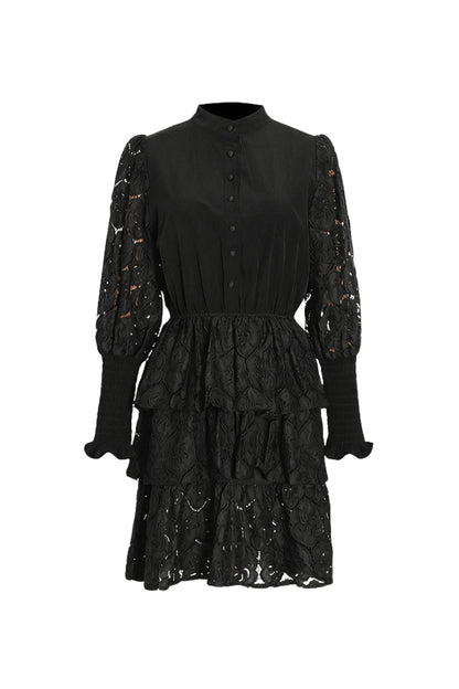 vanessa Long Sleeves Layered Lace Mini Dress in black
