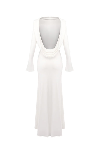 gloria DRAPED BACKLESS JERSEY MAXI DRESS in white