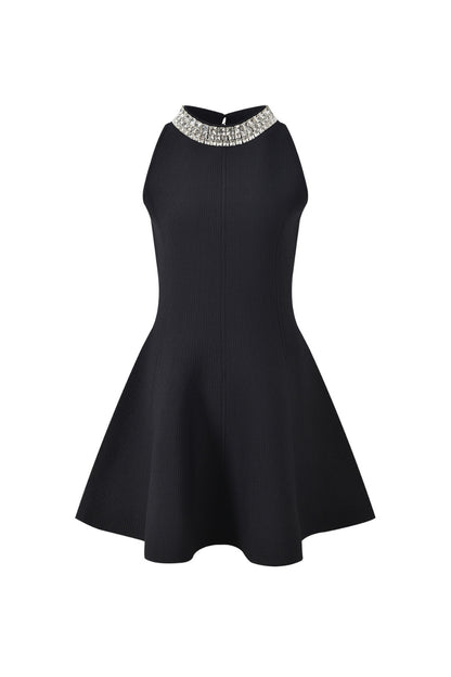 virginia Pearl Collar mini Dress in black