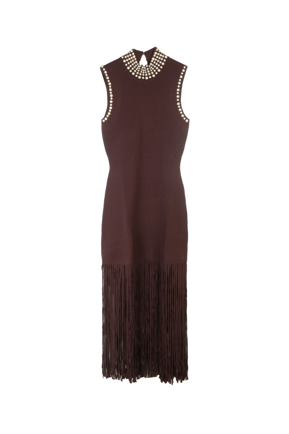 lara Brown Fringe Knit Embellished sleevless midi Dress