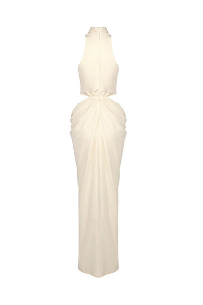 stephanie Cutout Waist halter Maxi Dress in beige