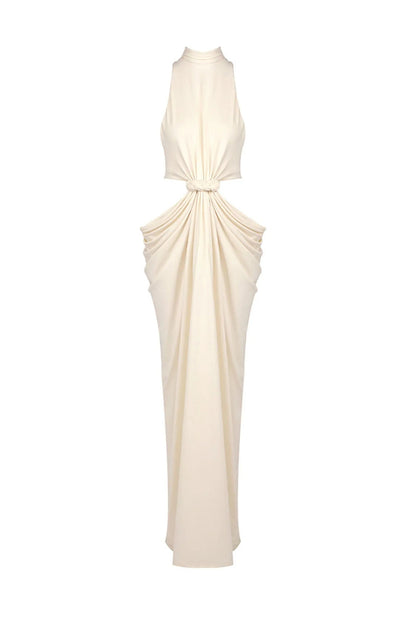 stephanie Cutout Waist halter Maxi Dress in beige