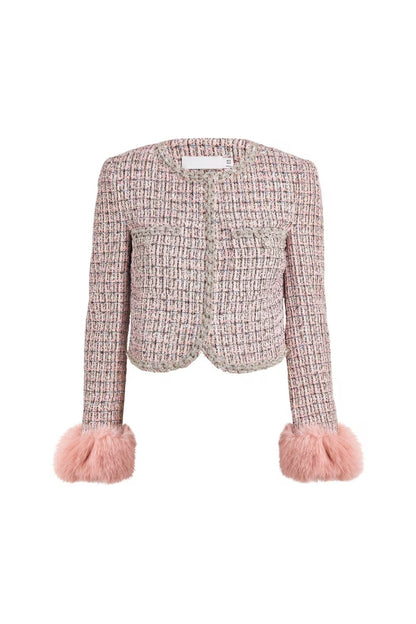 rosemary Pink Bouclé Fur-Trim Jacket