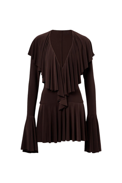 Hathay Ruffle Mini Dress - Brown