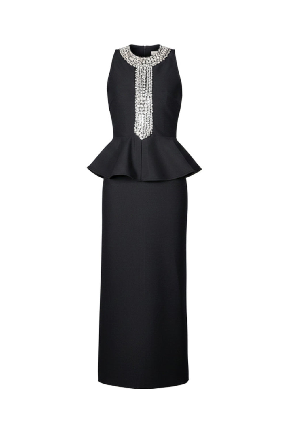 gladys Crystal Embellished Peplum halter Maxi Dress in Black