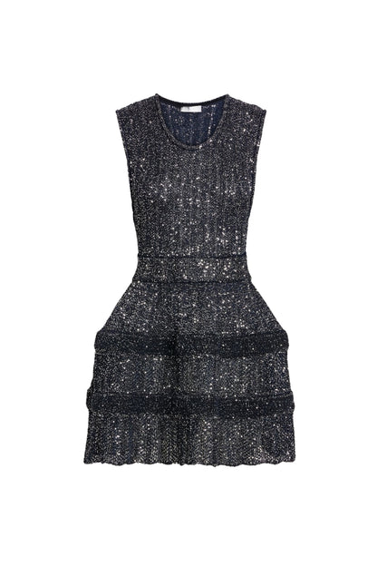 rebecca sequin stretch-knit mini dress in black