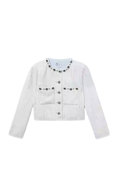 zenobia pale blue beaded Embellished Tweed Jacket