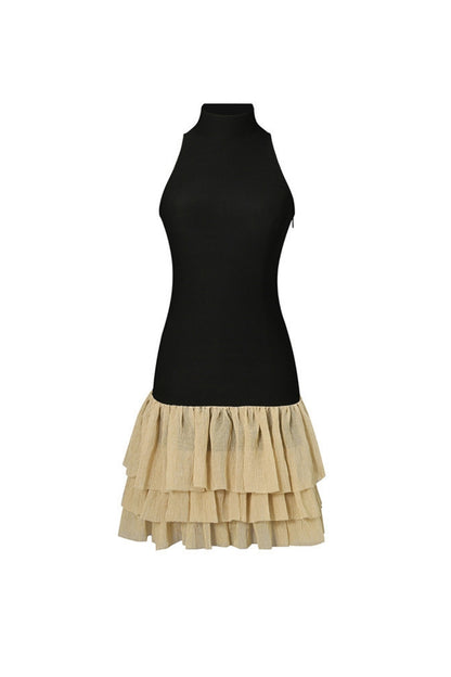 cynthia black ruched trim sleeveless puffy mini dress