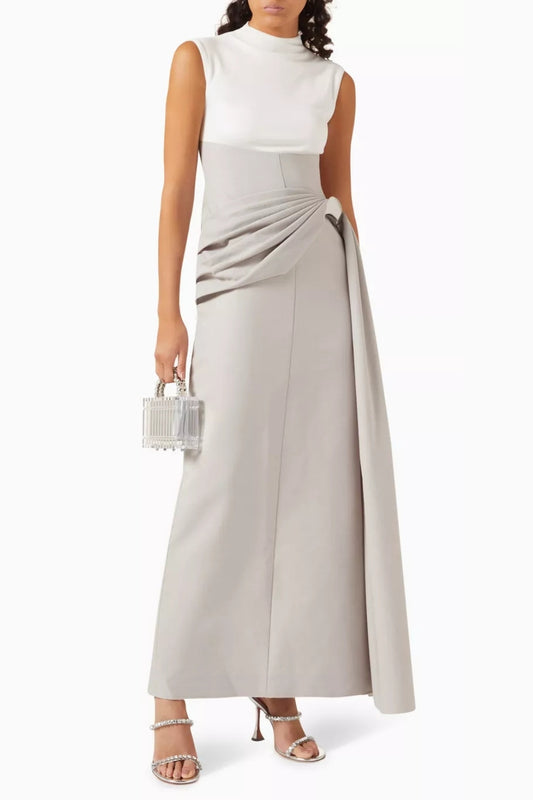 kelly Interlock pleated Knit maxi dress in grey